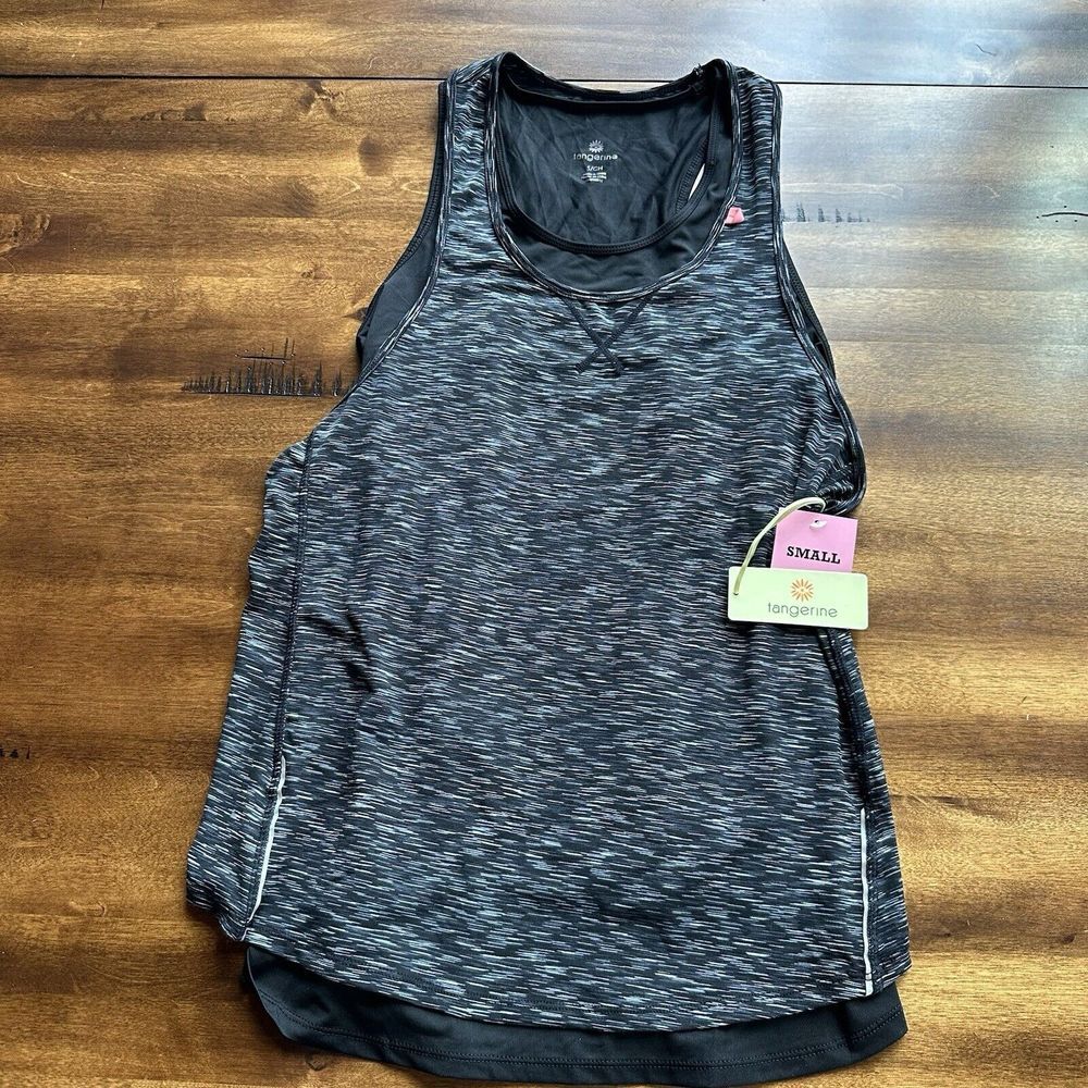 Tangerine Womens Layered Activewear Tank Top Space Dye Black White Small NWT